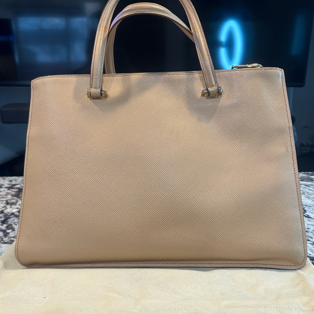 Prada Beige Saffiano Galleria Leather Satchel EUC w/ Pink Scarf and charm - Picture 10 of 16